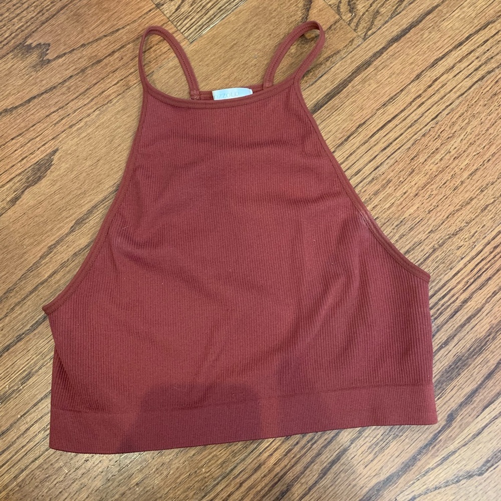 Tight fitting maroon crop top